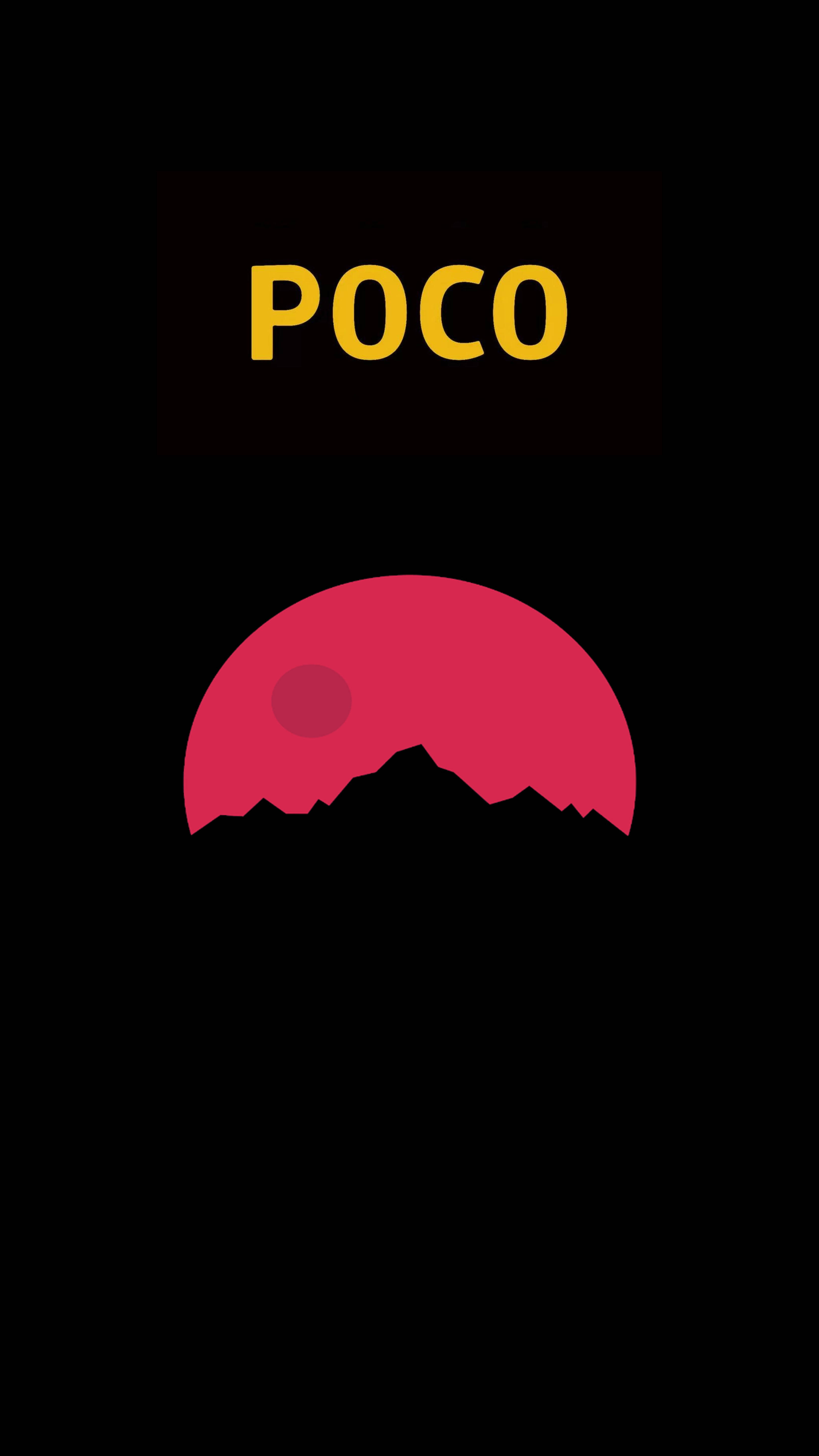 Poco X2, Red Moon, yellow POCO text, 5K Phone Wallpaper