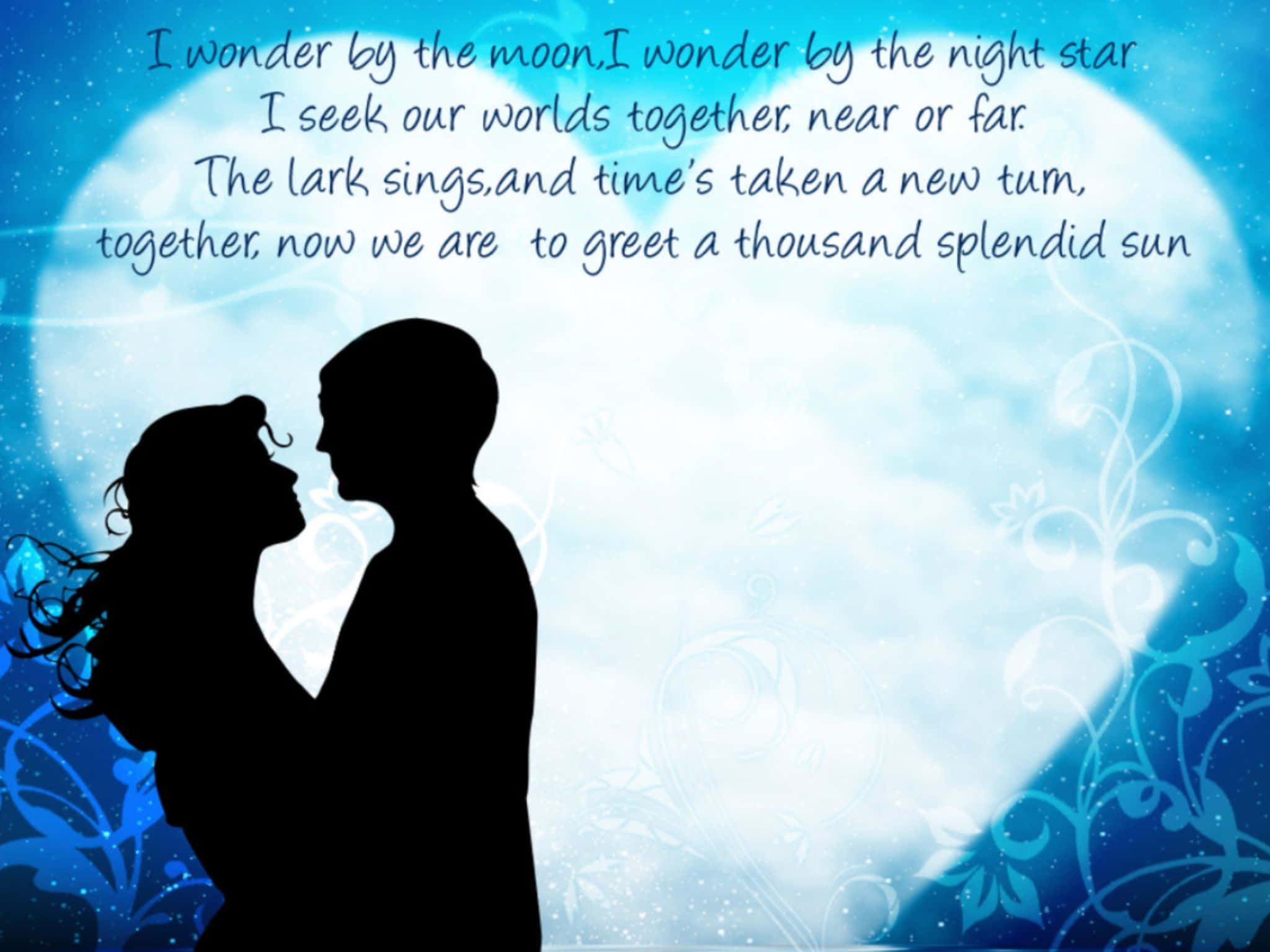 Poem, kissing couple, glowing moon, Full HD Desktop Wallpaper
