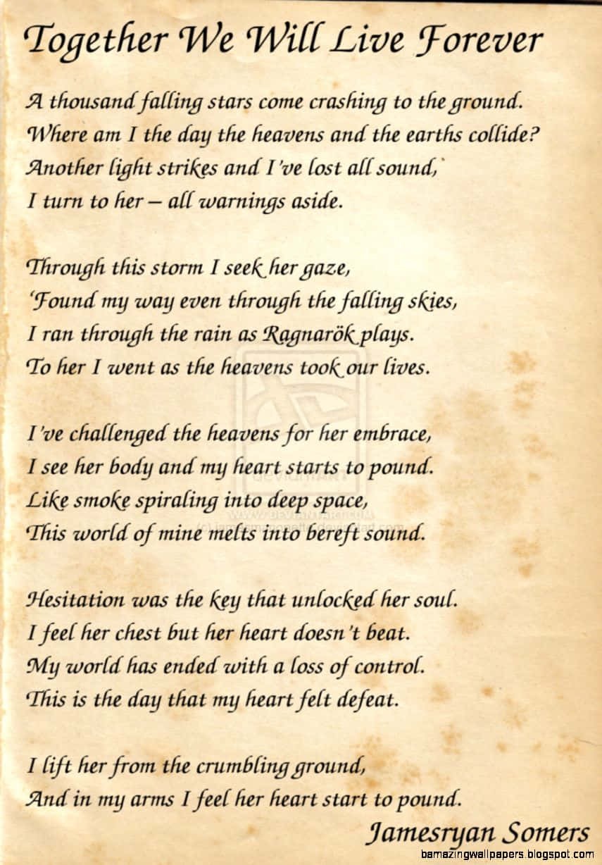 poem, Together We Will Live Forever, aged parchment, SD Phone Wallpaper