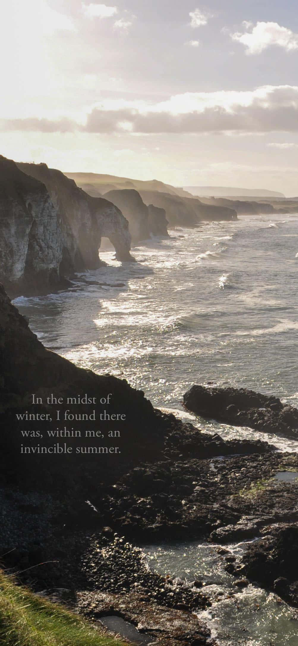 Poem, rocky cliffs, ocean waves, Full HD Phone Wallpaper