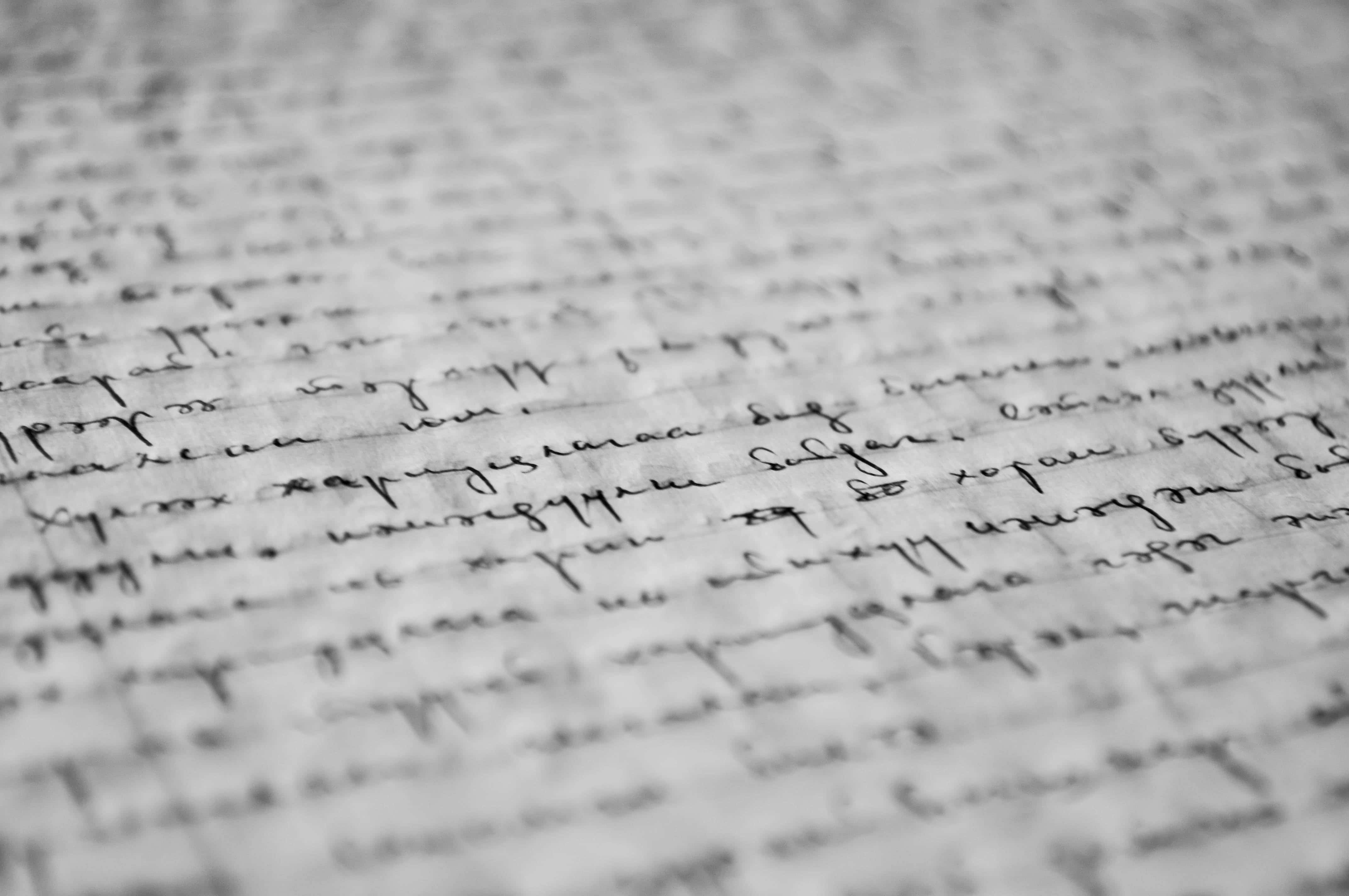 handwritten cursive text, aged paper, monochrome, 4K Desktop Wallpaper