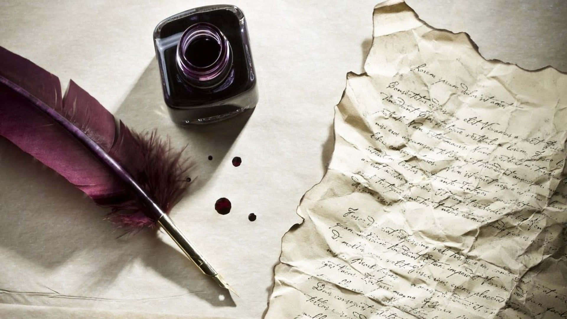 quill pen, inkwell, handwritten letter, Full HD Desktop Wallpaper