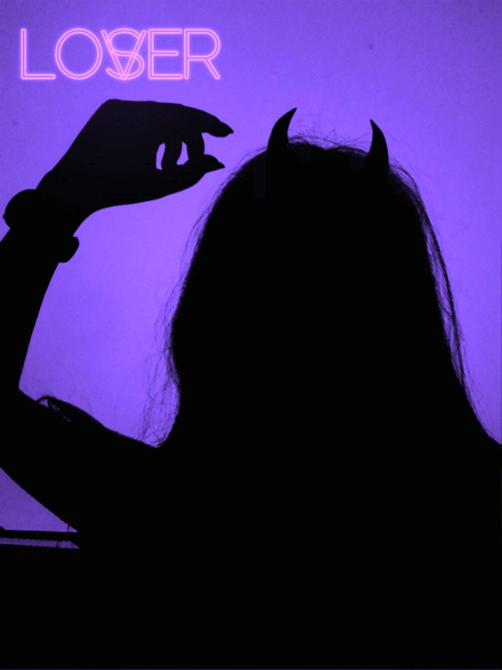sad demon girl, devil horns, purple neon, HD Phone Wallpaper