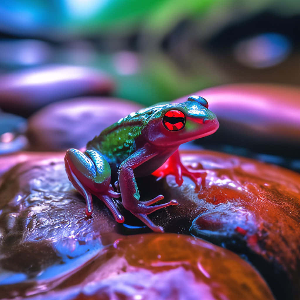 vibrant poison frog, neon green frog, glowing red eyes, SD Desktop Wallpaper