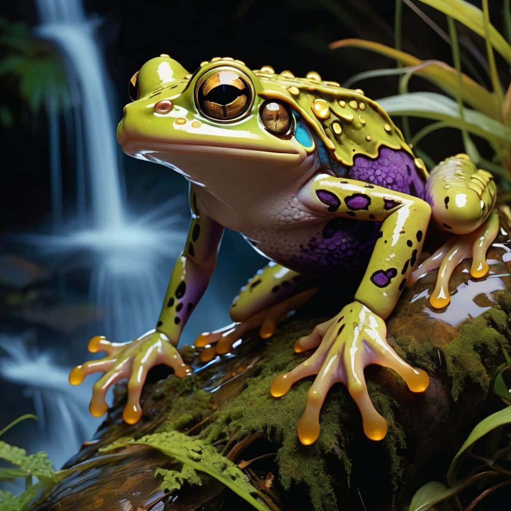 colorful poison frog, vibrant green and purple frog, golden eyes, SD Desktop Wallpaper