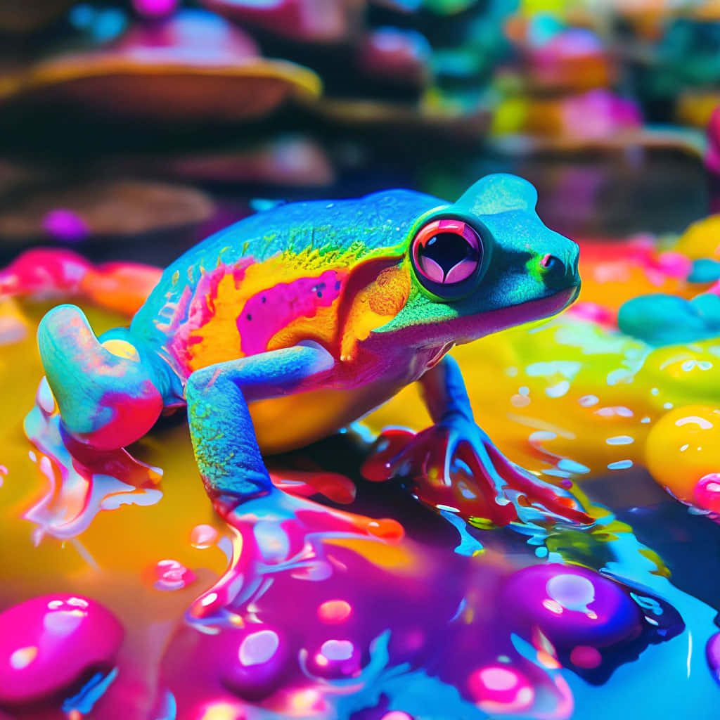 vibrant poison frog, neon frog, rainbow skin, SD Desktop Wallpaper