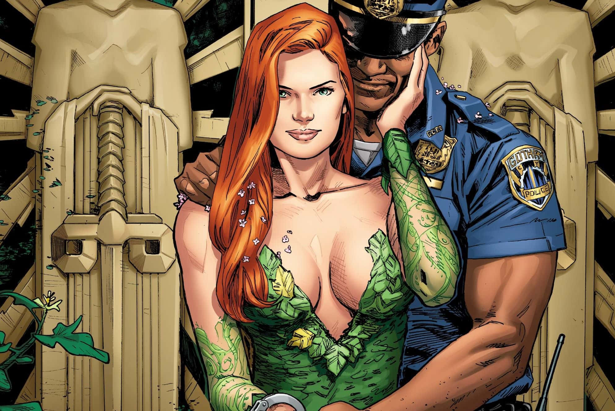 Poison Ivy, comic book illustration, green leafy outfit, Full HD Desktop Wallpaper