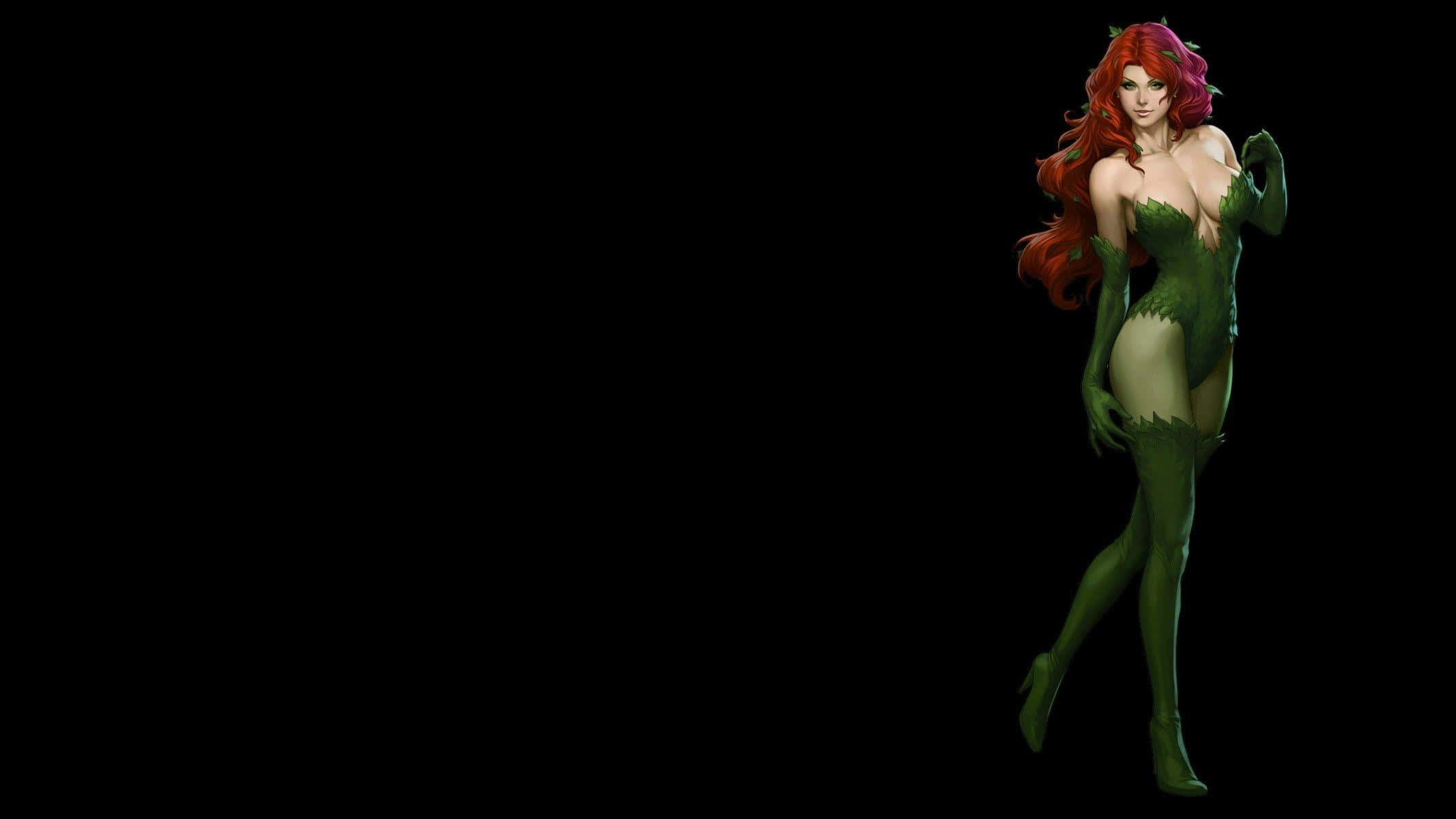 Poison Ivy, green leafy bodysuit, black background, Full HD Desktop Wallpaper