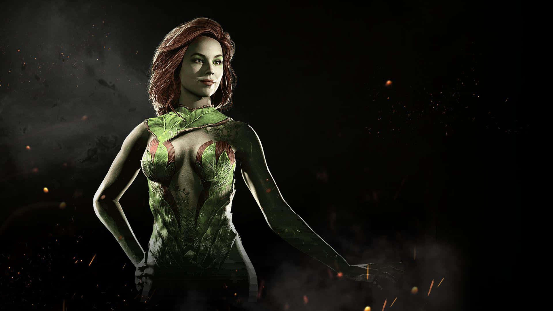 Poison Ivy, red hair, green leaf-patterned skin, Full HD Desktop Wallpaper