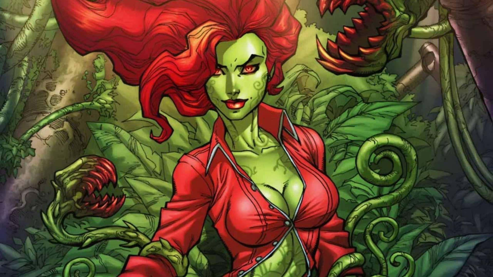 Poison Ivy, carnivorous plants, glowing red eyes, Full HD Desktop Wallpaper