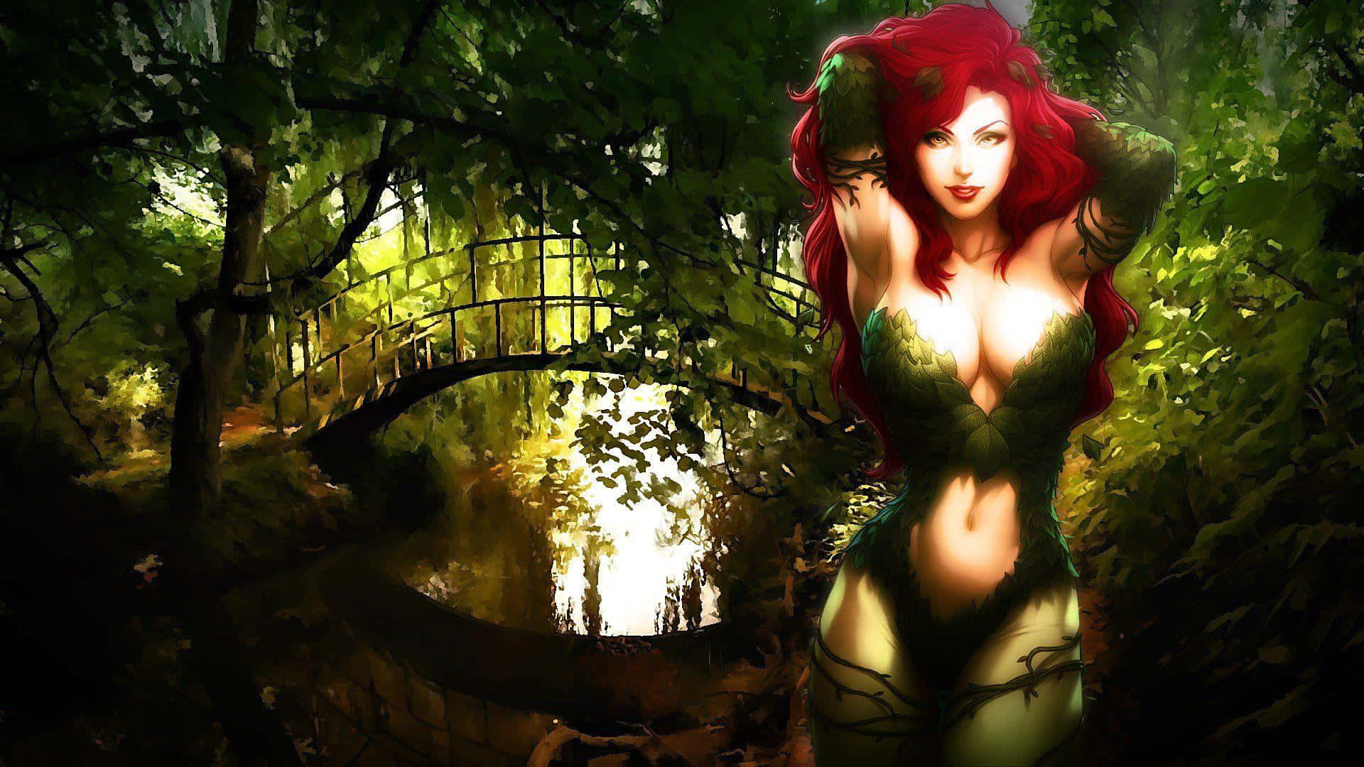Poison Ivy, forest bridge, stone bridge, Full HD Desktop Wallpaper