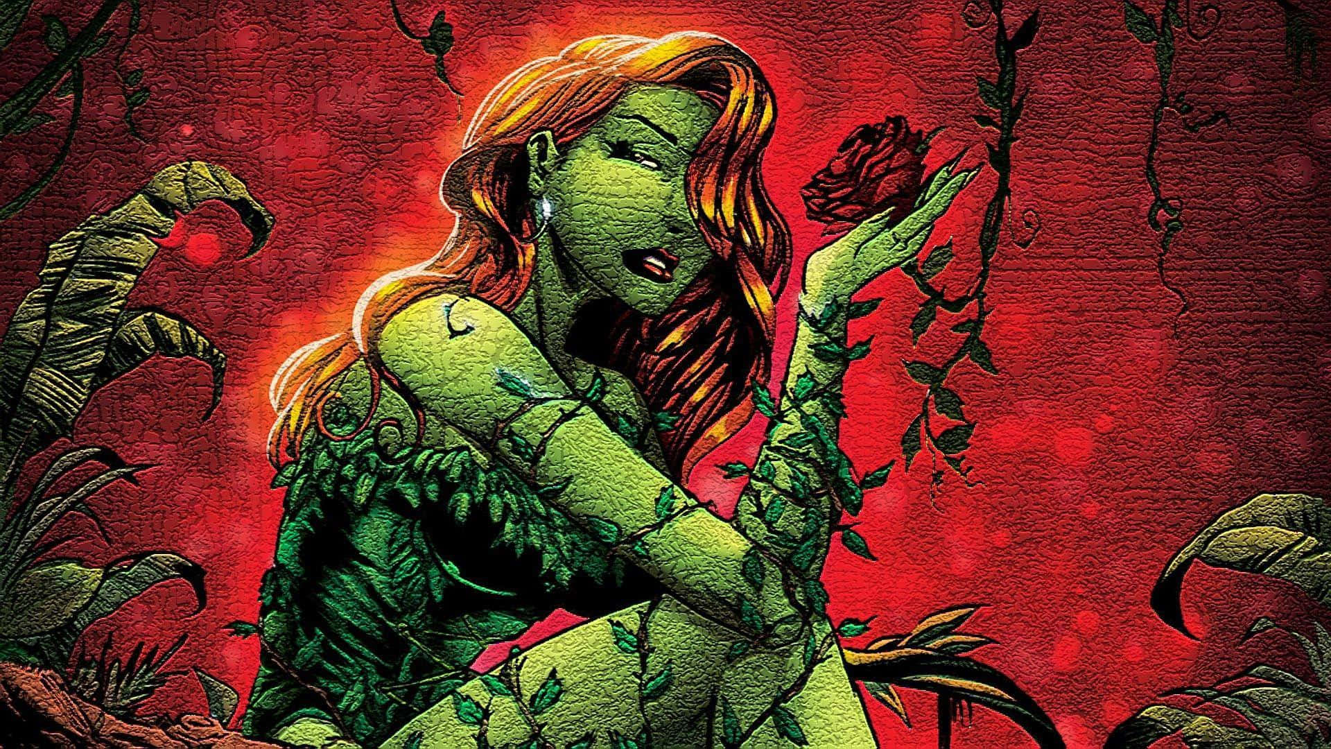 Poison Ivy, floral embrace, vines growing from her body, Full HD Desktop Wallpaper