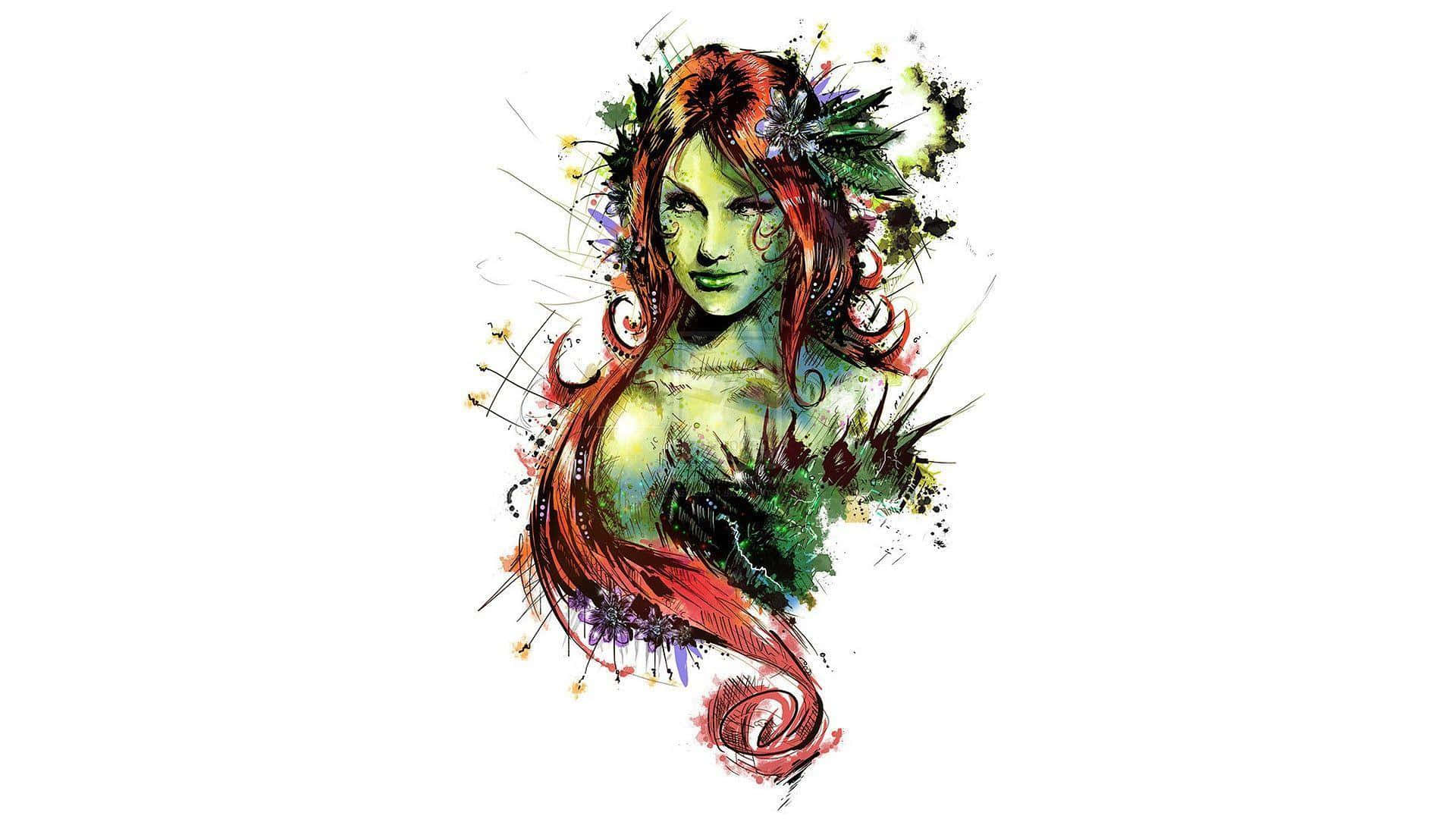 Poison Ivy, green-skinned woman, red hair, Full HD Desktop Wallpaper