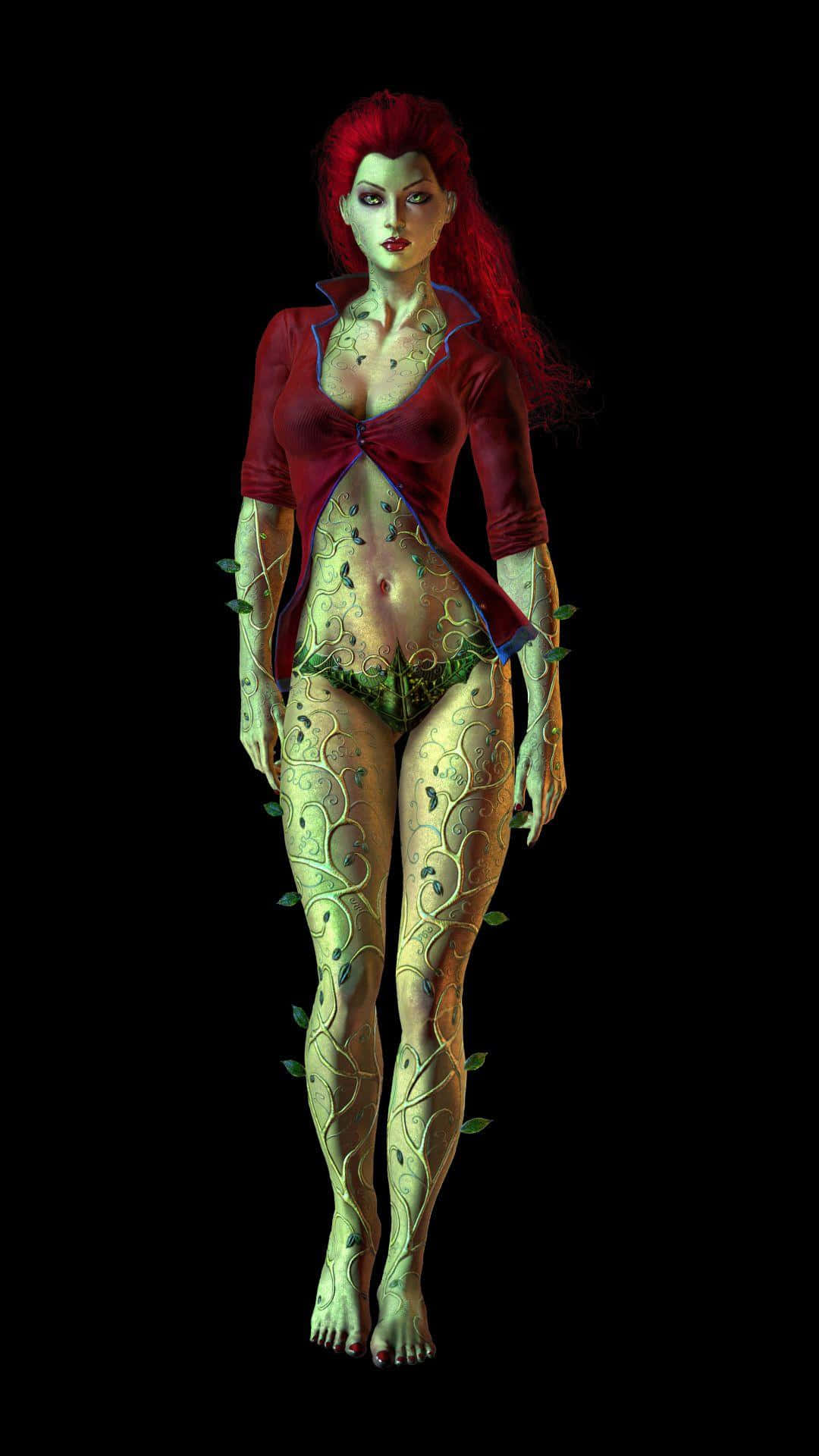 Poison Ivy, glowing green skin, red hair, Full HD Phone Wallpaper