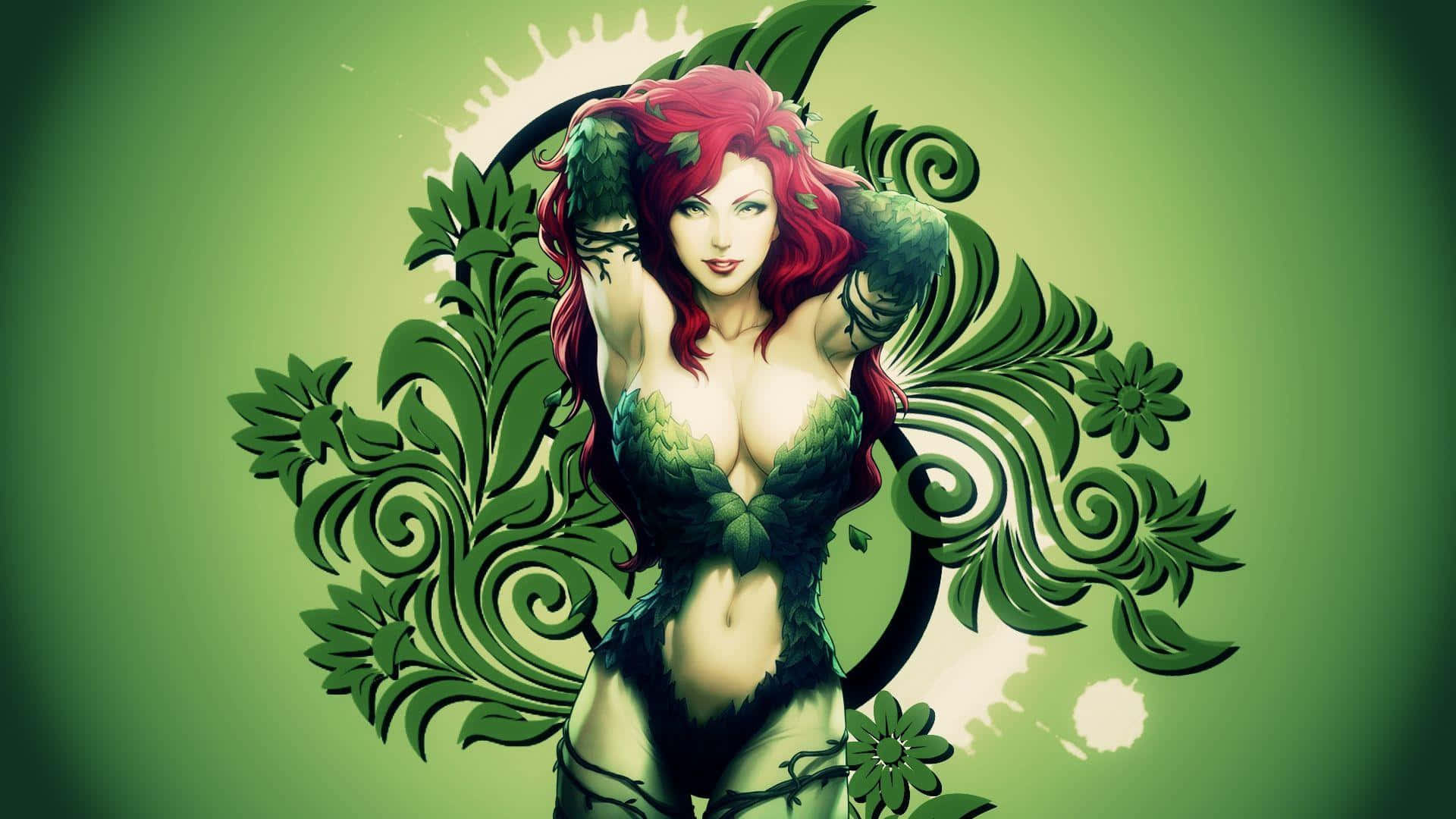 Poison Ivy, floral backdrop, red hair, Full HD Desktop Wallpaper