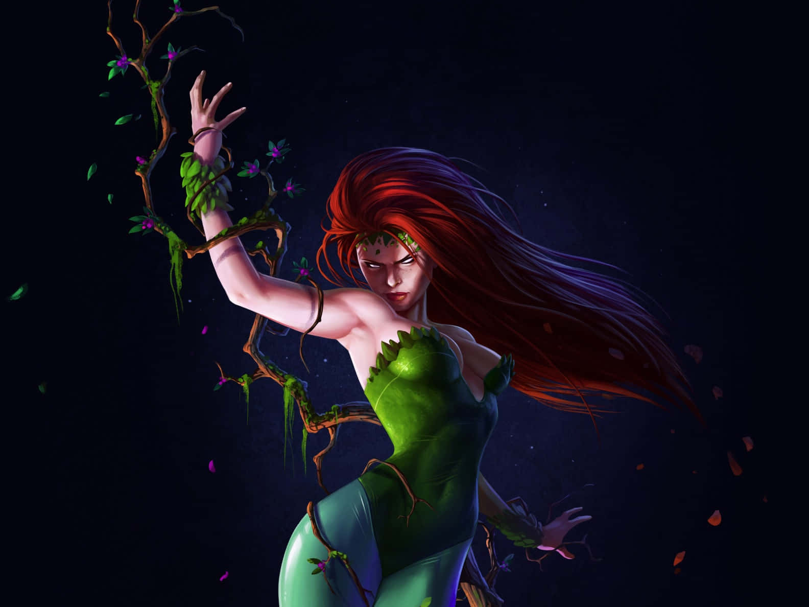Poison Ivy, red hair, green bodysuit, HD Desktop Wallpaper