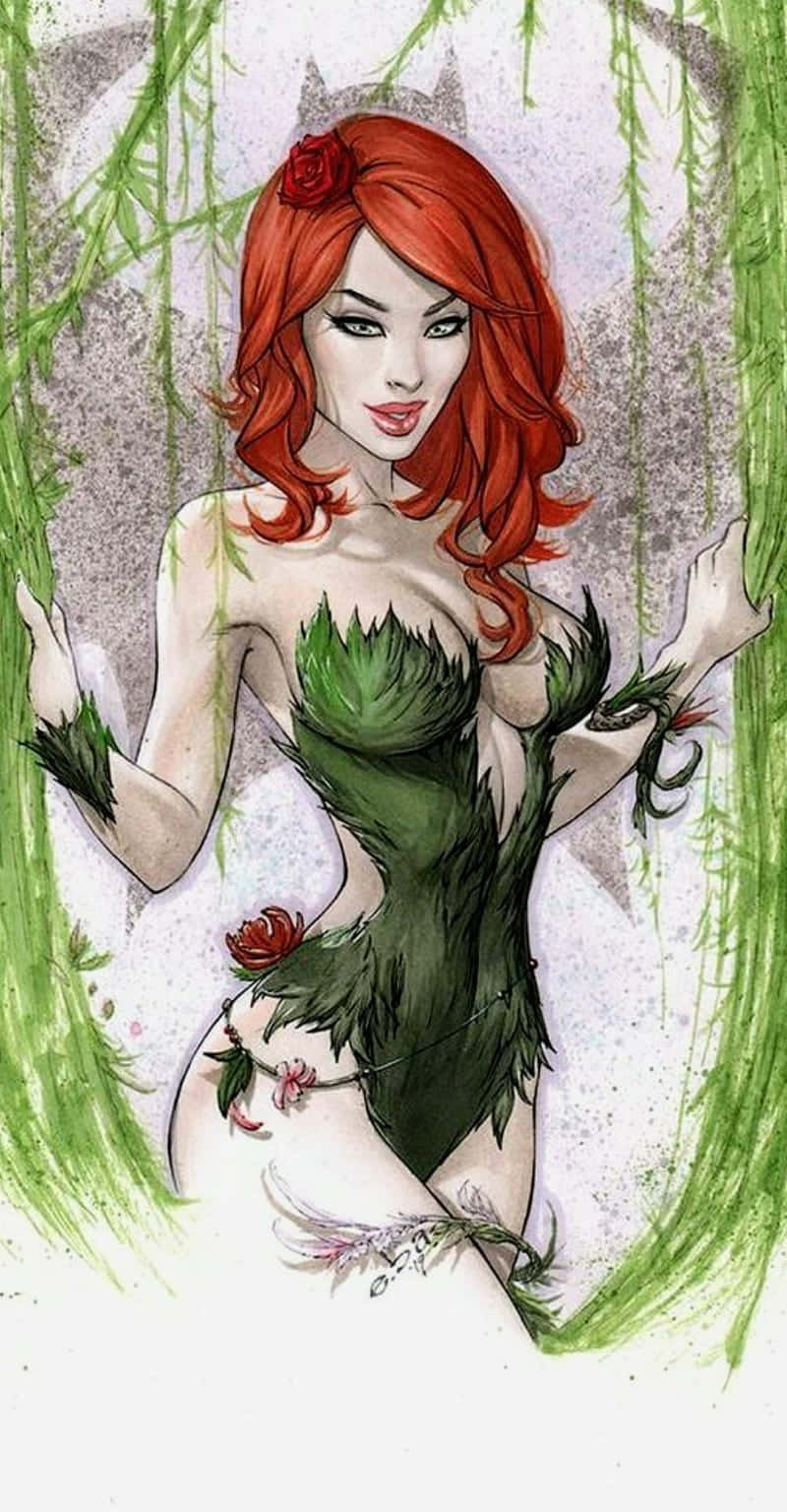 Poison Ivy, fiery red hair, green leafy attire, HD Phone Wallpaper