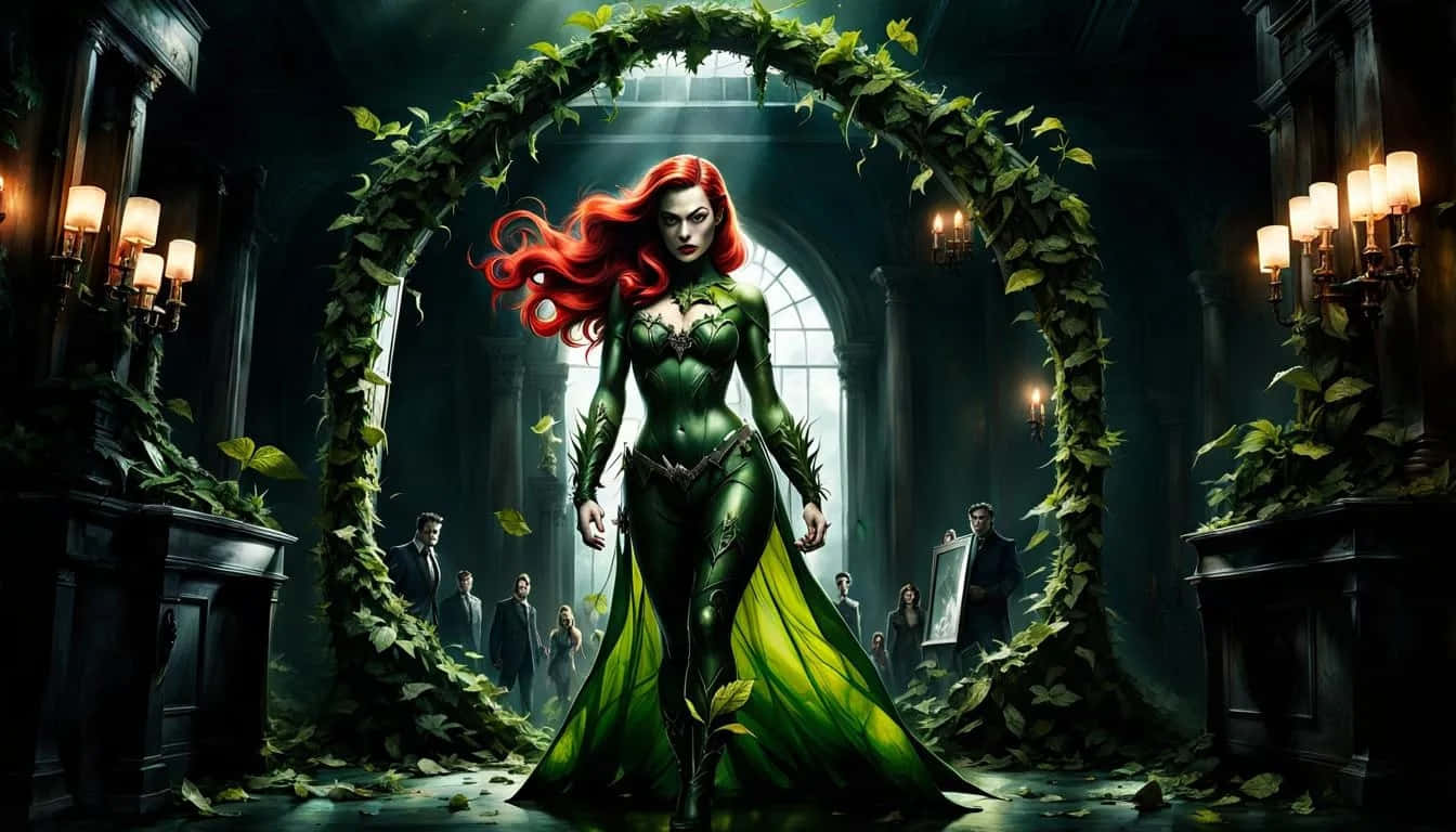 Poison Ivy, fiery red hair, green bodysuit, HD Desktop Wallpaper