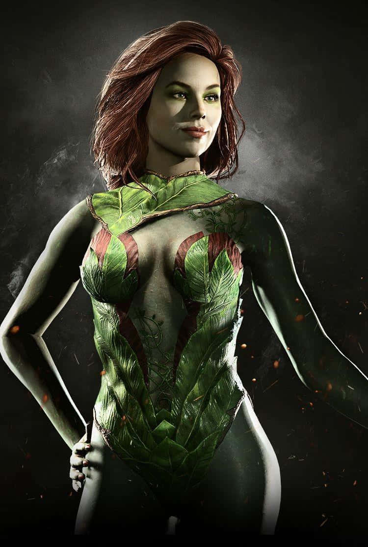Poison Ivy, red hair, green leafy bodysuit, SD Phone Wallpaper