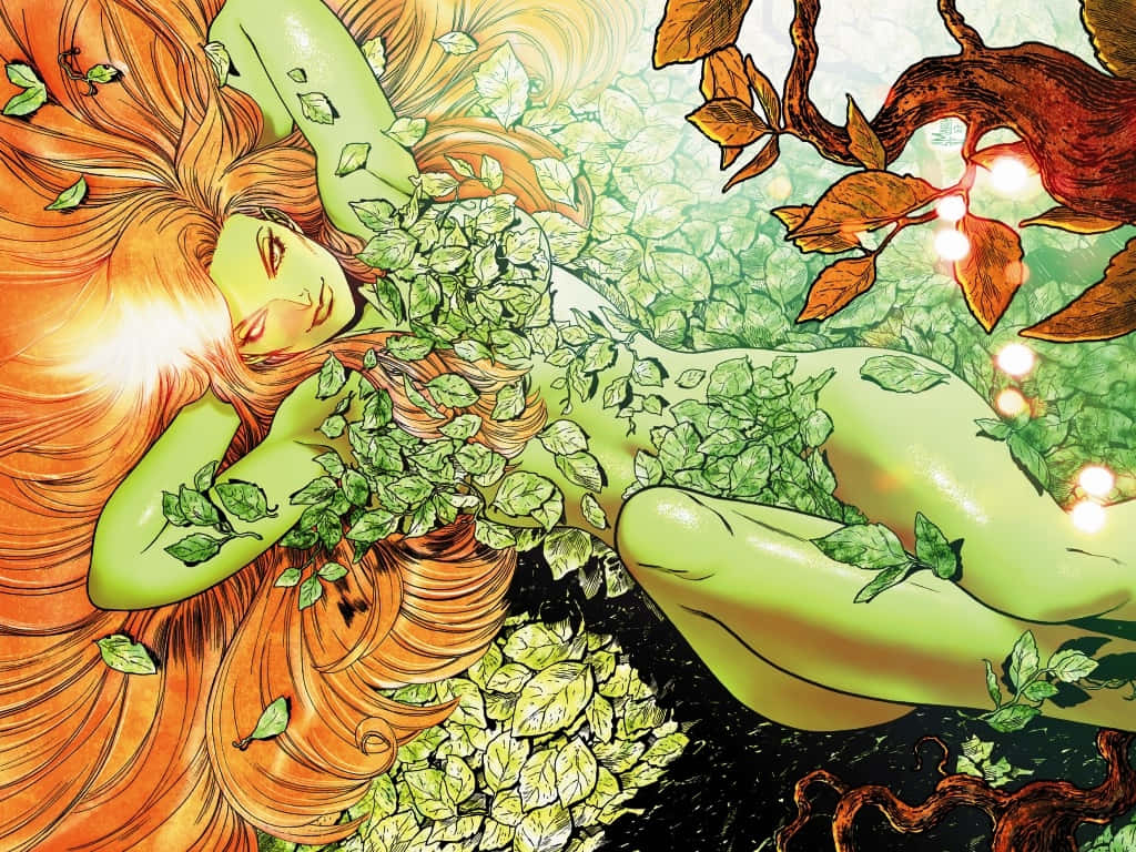 Poison Ivy, green-skinned woman, leafy hair, SD Desktop Wallpaper