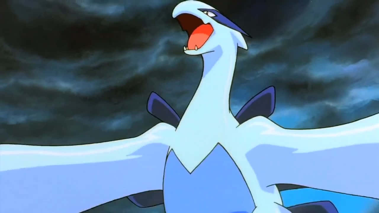 Pokemon 2000, white and blue anime bird Pokémon, roars with wings spread wide, HD Desktop Wallpaper