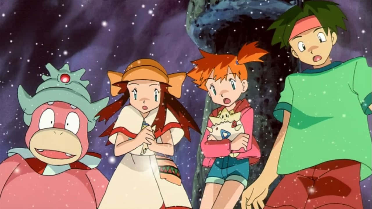 Pokemon 2000, anime characters, starry cosmic sky, HD Desktop Wallpaper