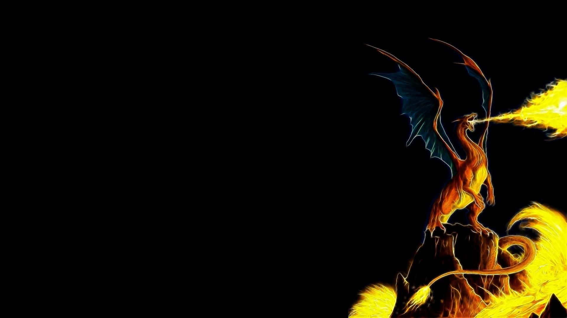 Pokemon Black, fiery dragon, glowing orange scales, Full HD Desktop Wallpaper