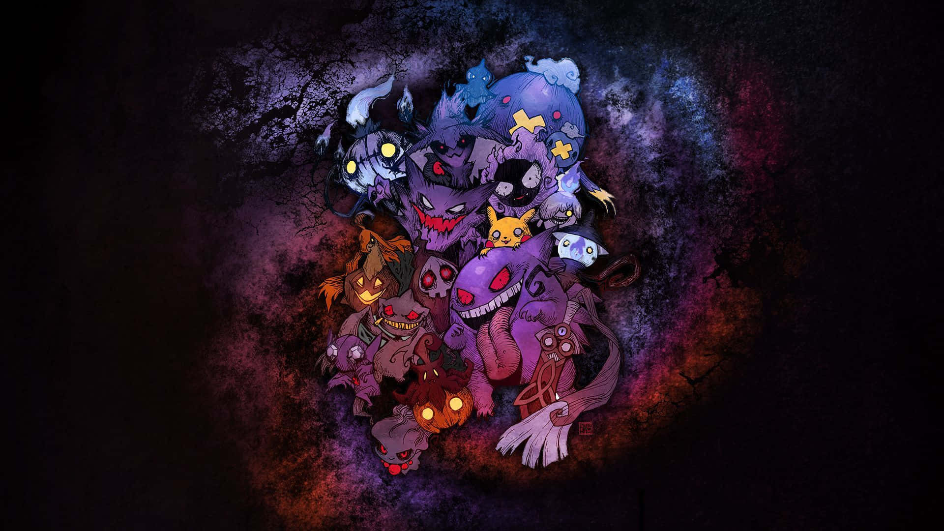 Pokemon Black, cartoon monsters, glowing eyes, Full HD Desktop Wallpaper
