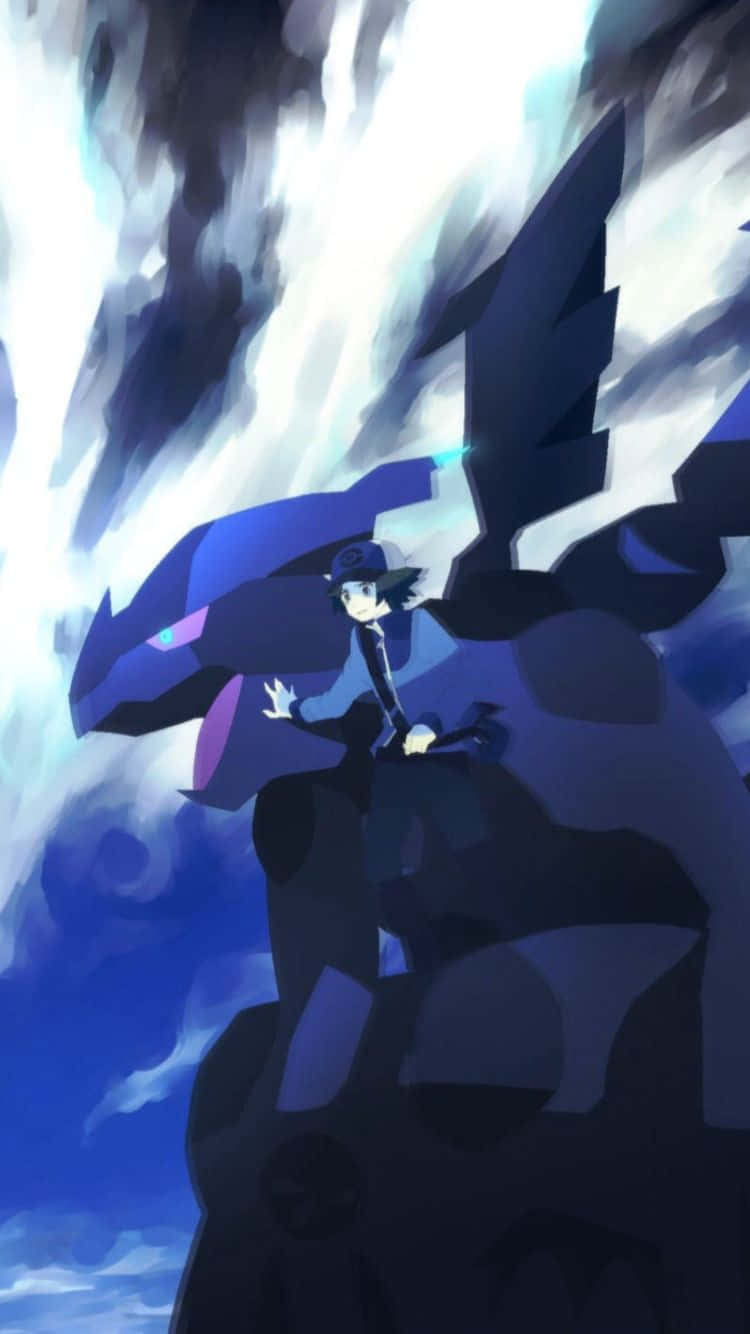 Pokemon Black, dark blue dragon, stormy sky, HD Phone Wallpaper