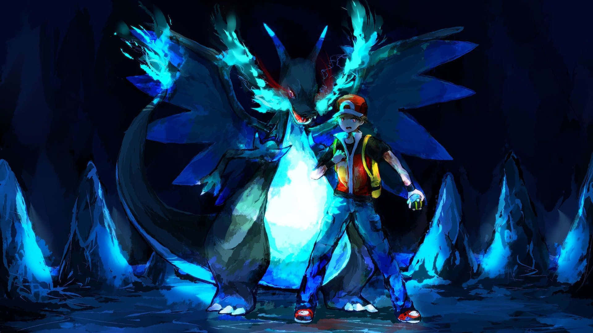 Pokemon, glowing blue dragon, dark icy cave, Full HD Desktop Wallpaper