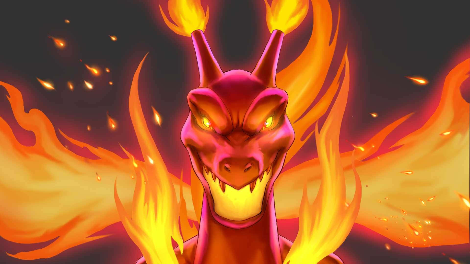 Pokemon Charizard, red dragon, glowing yellow eyes, Full HD Desktop Wallpaper