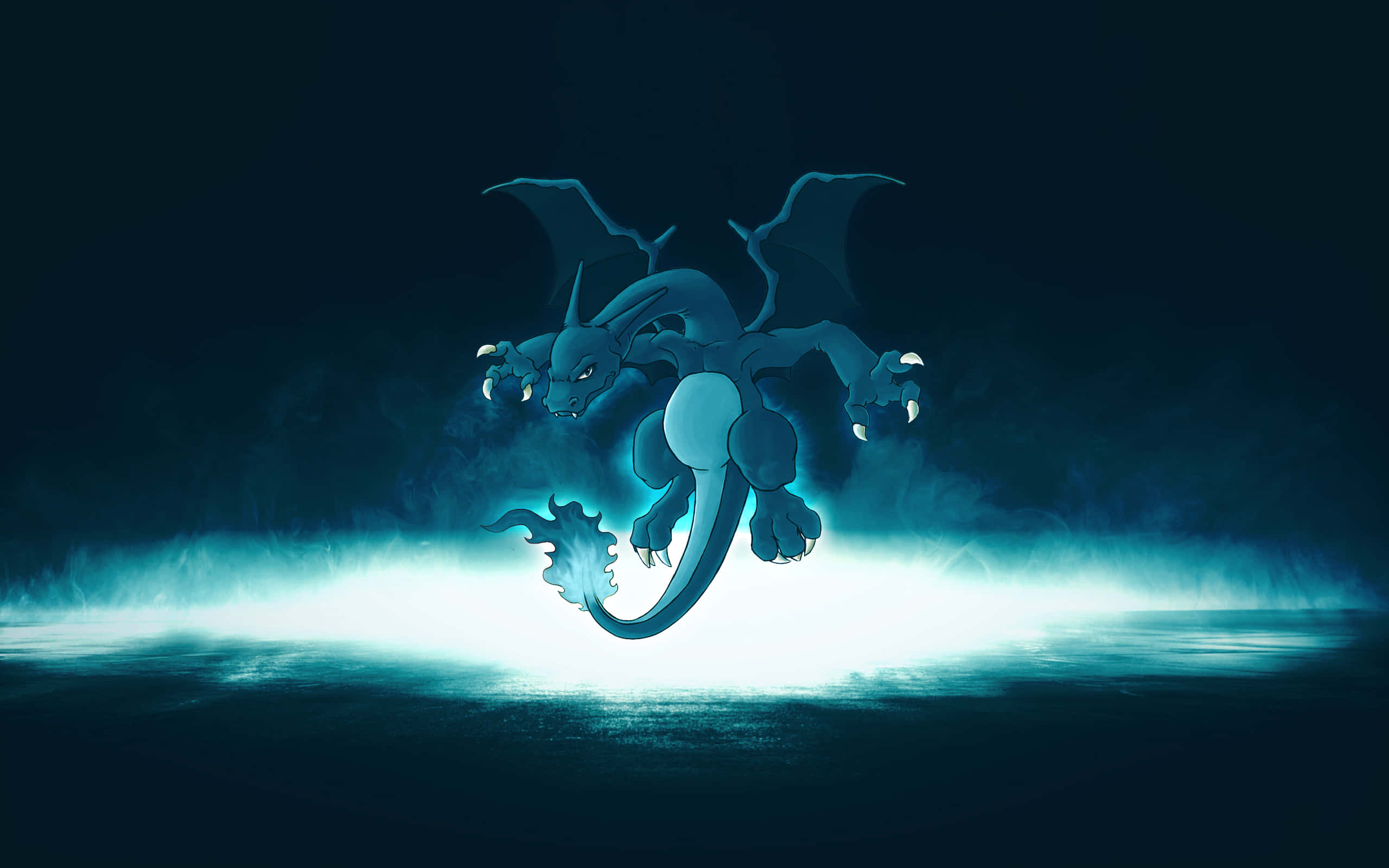 Pokemon Charizard, blue dragon, glowing eyes, 2K Desktop Wallpaper