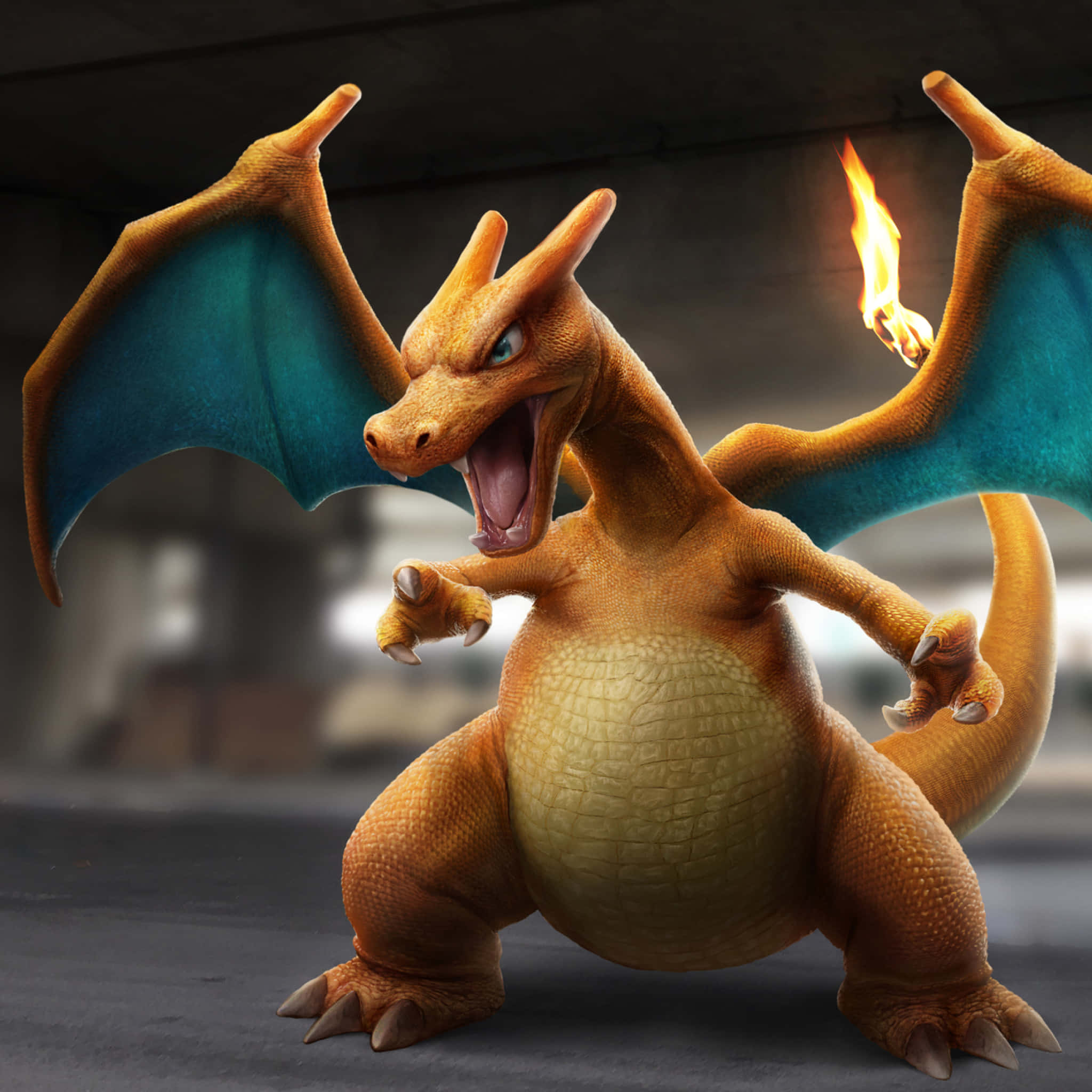 Pokemon Charizard, orange dragon, blue wings, Full HD Desktop Wallpaper