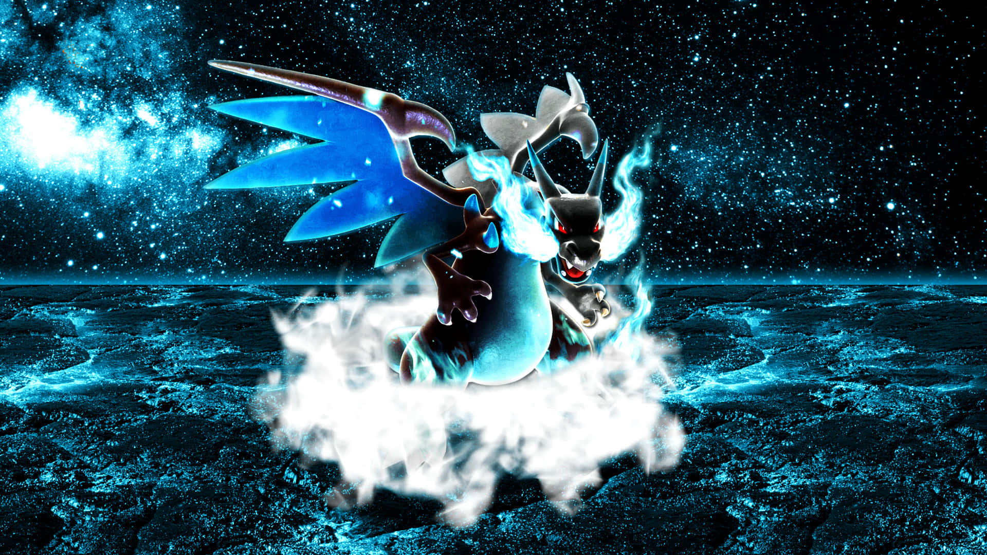 Pokemon Charizard, blue and black, glowing eyes, Full HD Desktop Wallpaper