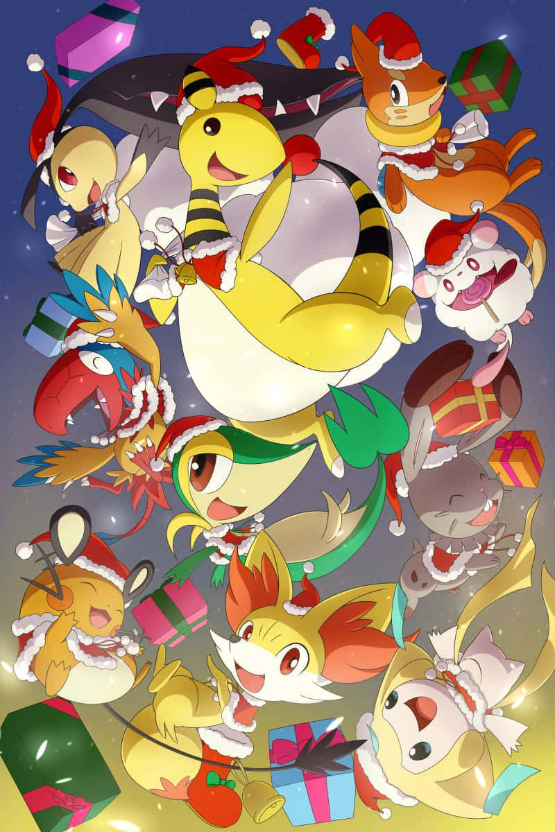 Pokemon Christmas, Santa hats, holiday attire, SD Phone Wallpaper