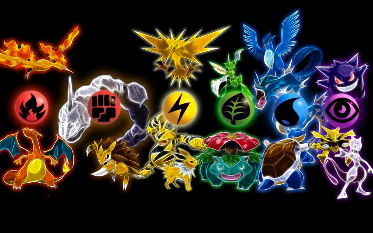 Pokemon, elemental symbols, glowing, HD Desktop Wallpaper