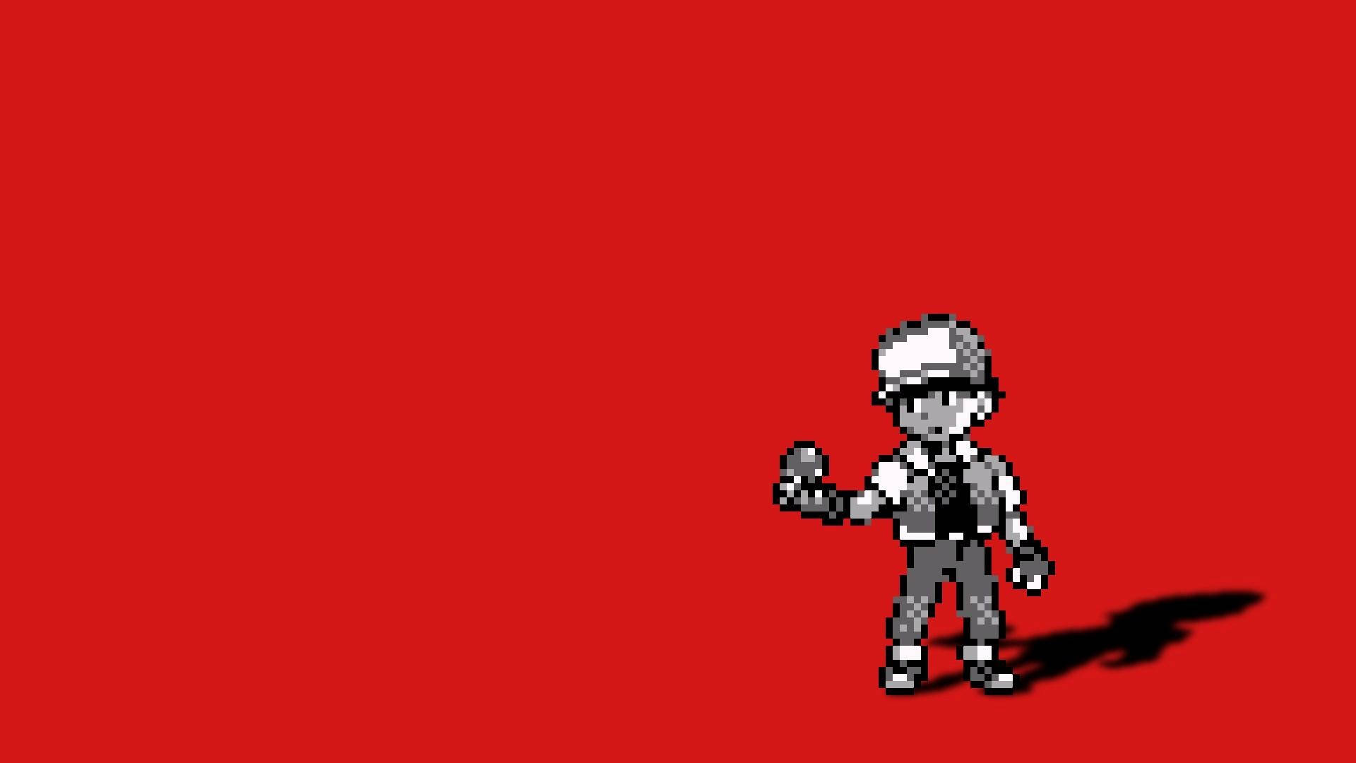 Pokemon Red Screen, pixelated character, grayscale, Full HD Desktop Wallpaper