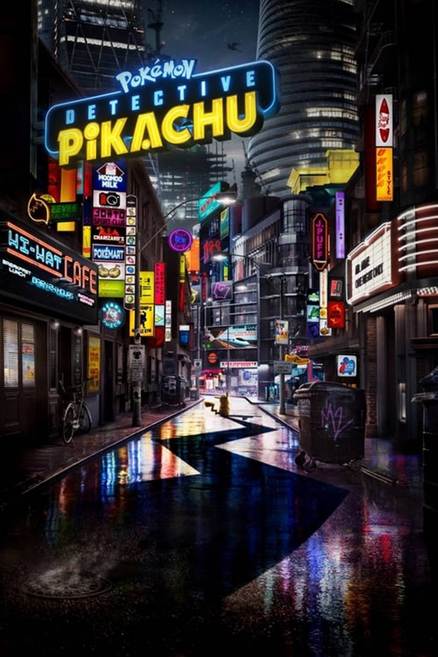 Pokemon Detective Pikachu, neon-lit city street, night, HD Phone Wallpaper