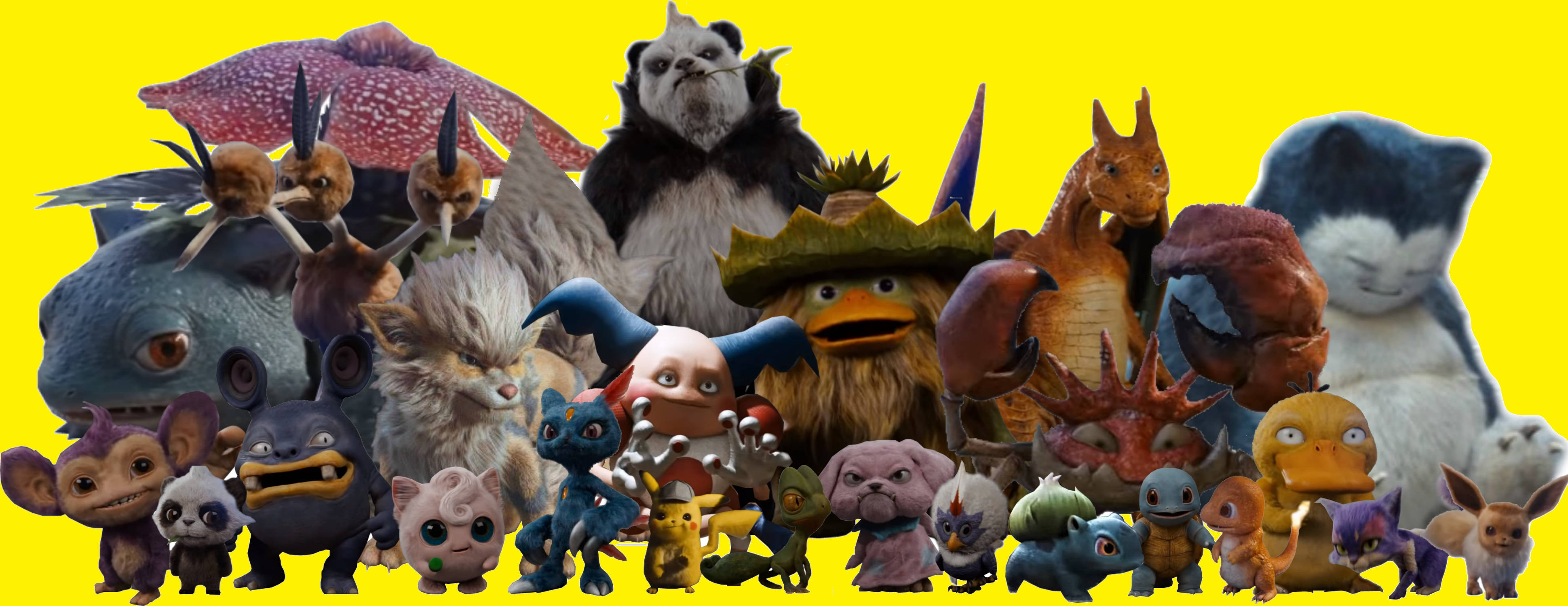 Pokemon Detective Pikachu, whimsical fantasy creatures, 3D-rendered, 4K Desktop Wallpaper