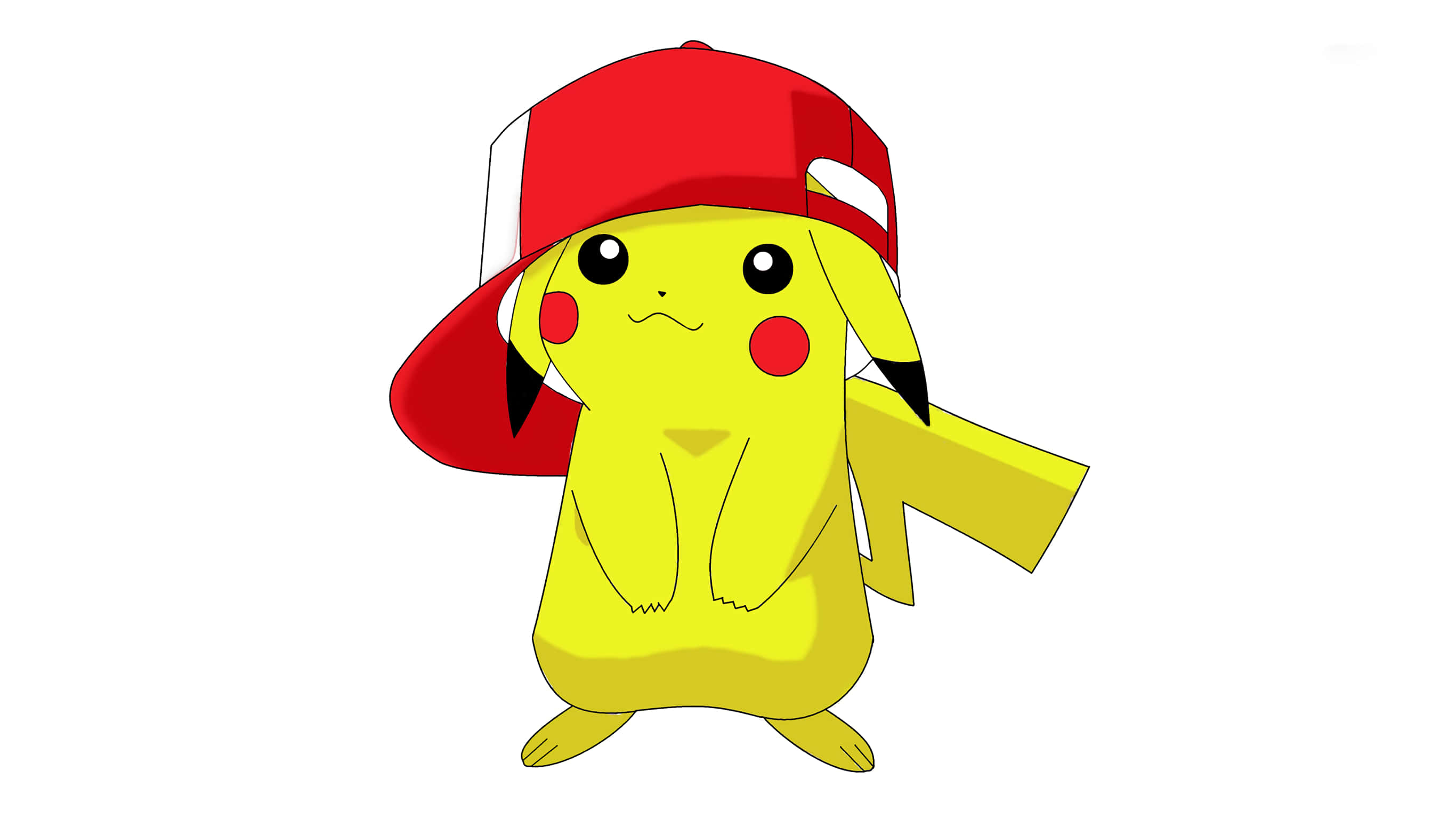 Pikachu, yellow, red and white baseball cap, 2K Desktop Wallpaper