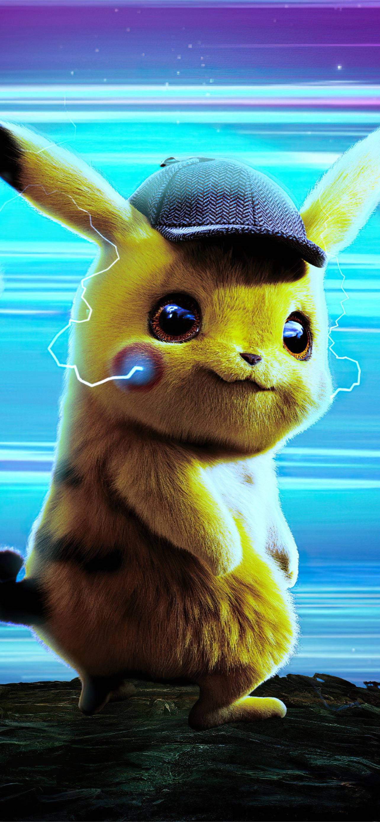 Detective Pikachu, iPhone, rocky surface, 2K Phone Wallpaper