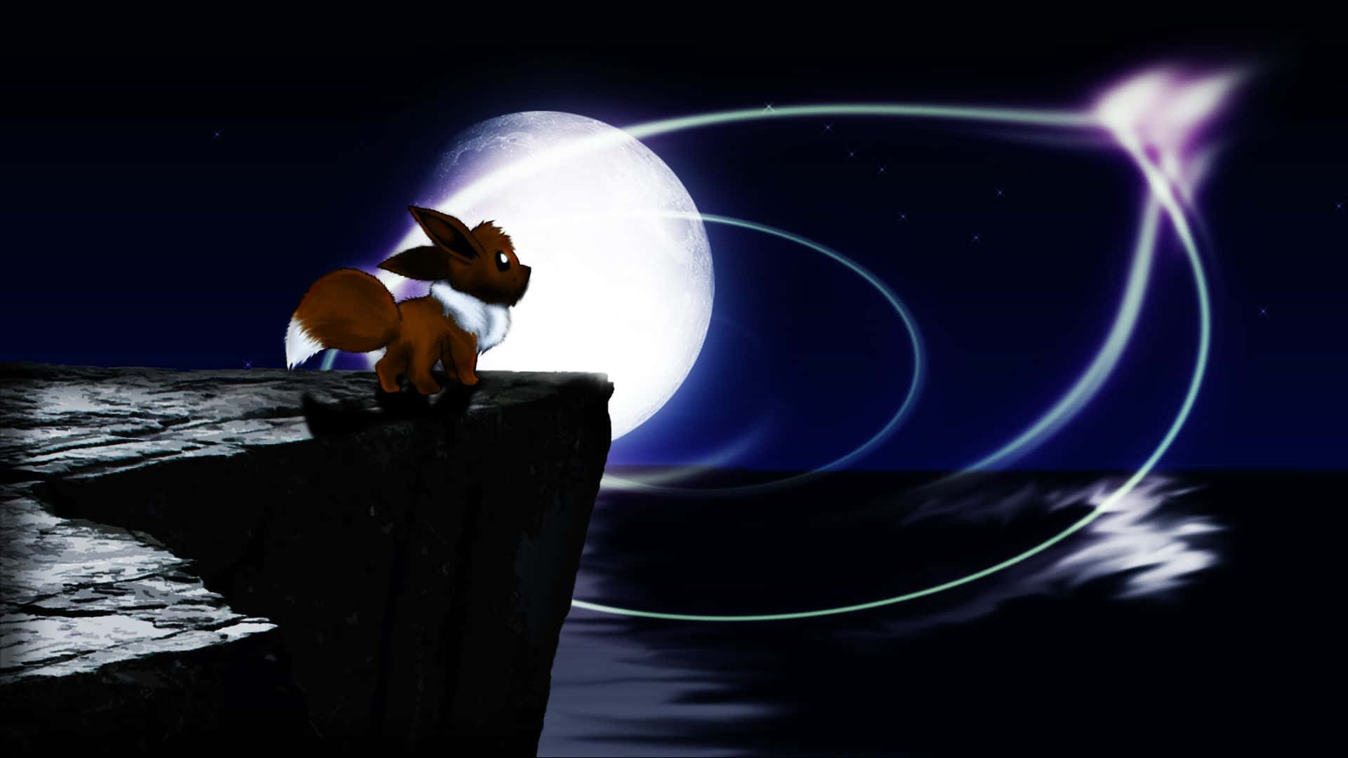 Pokemon Eevee, fox-like creature, sea cliff, Full HD Desktop Wallpaper