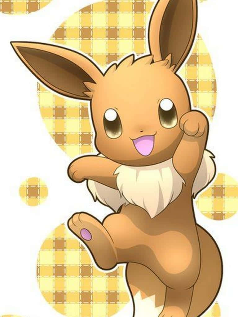 Pokemon Eevee, anime-style Eevee, yellow plaid background, SD Phone Wallpaper