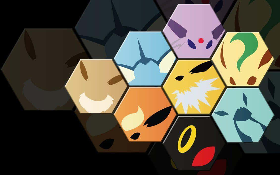 Pokemon Eevee, Vibrant stylized hexagonal icons, Pokémon characters, SD Desktop Wallpaper