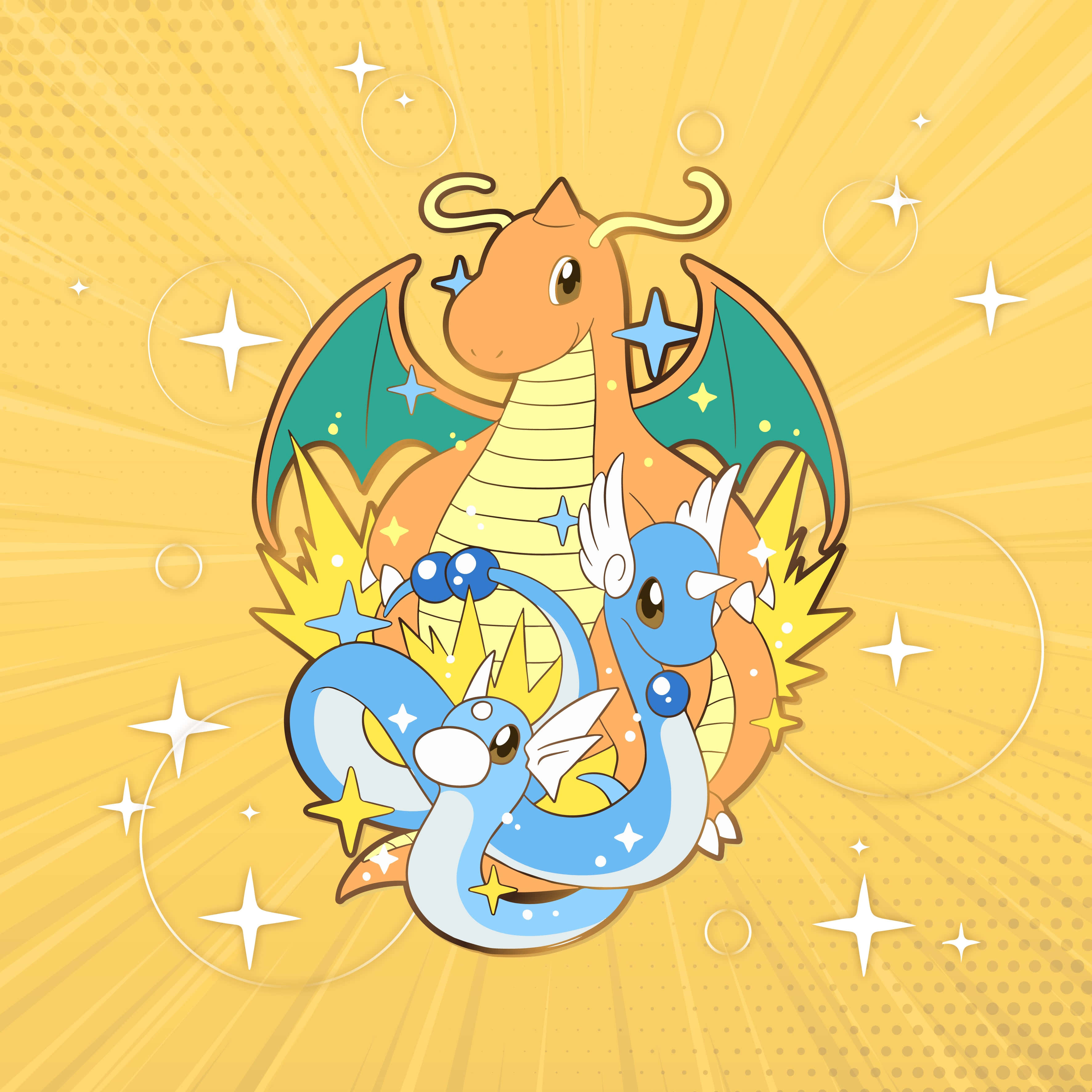 Pokemon Evolution, orange dragon, blue dragon, 2K Desktop Wallpaper
