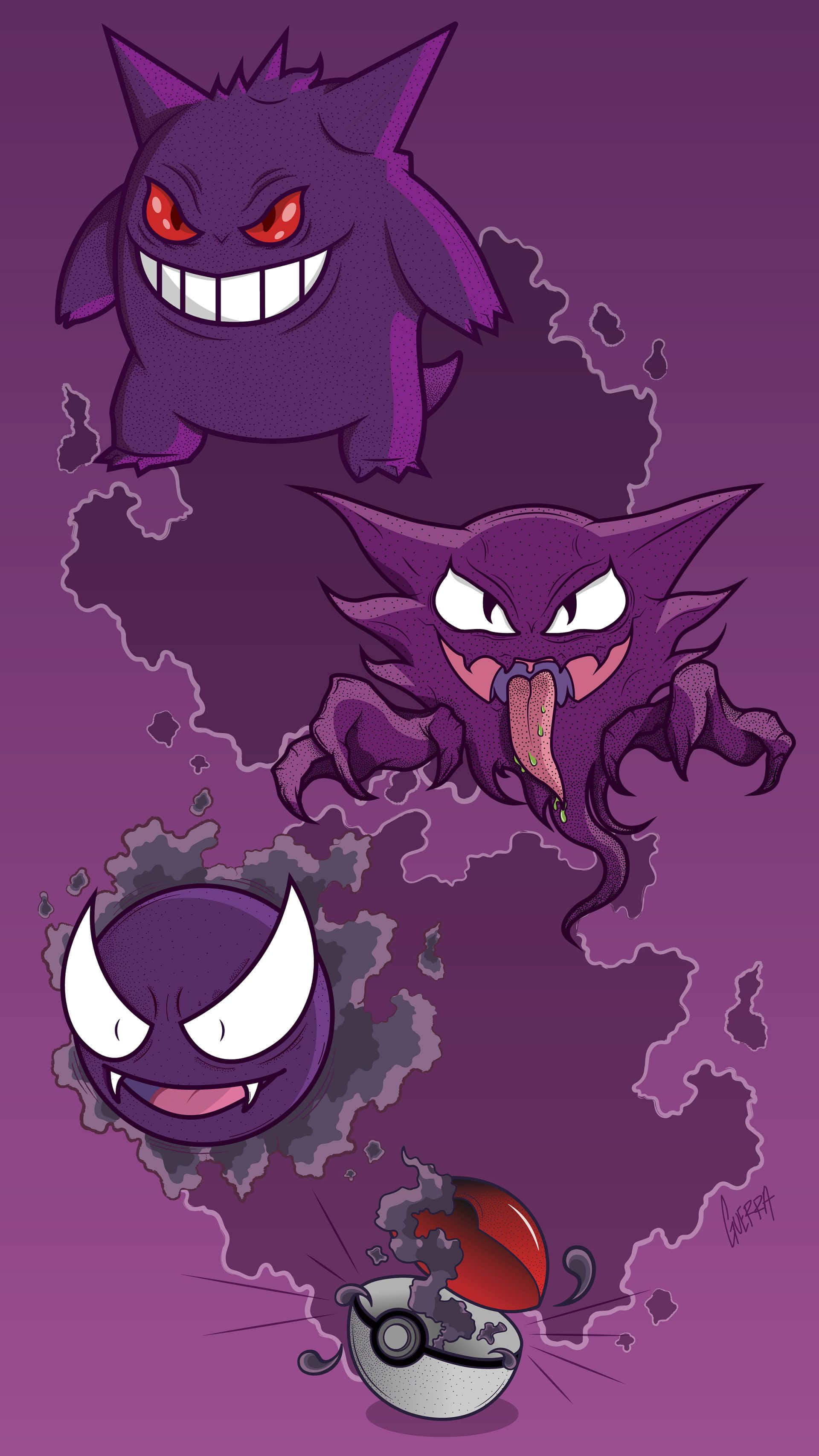 Pokemon Evolution, purple Pokémon, shattered Poké Ball, 2K Phone Wallpaper