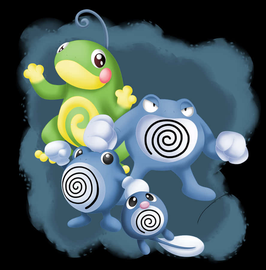 Pokemon Evolution, cartoon frog Pokémon, spiral patterns, SD Phone Wallpaper