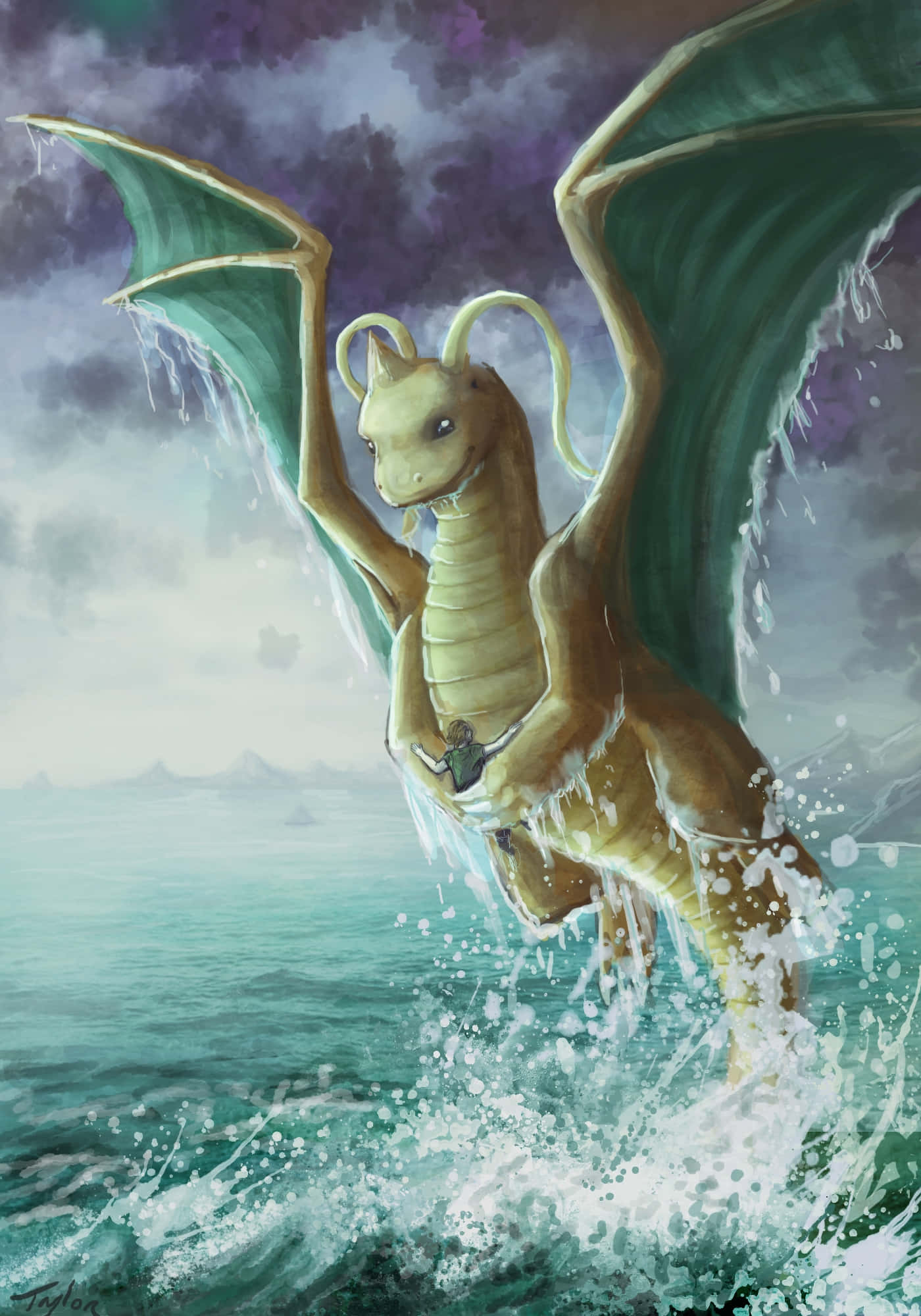 Pokemon, golden dragon, green wings, Full HD Phone Wallpaper
