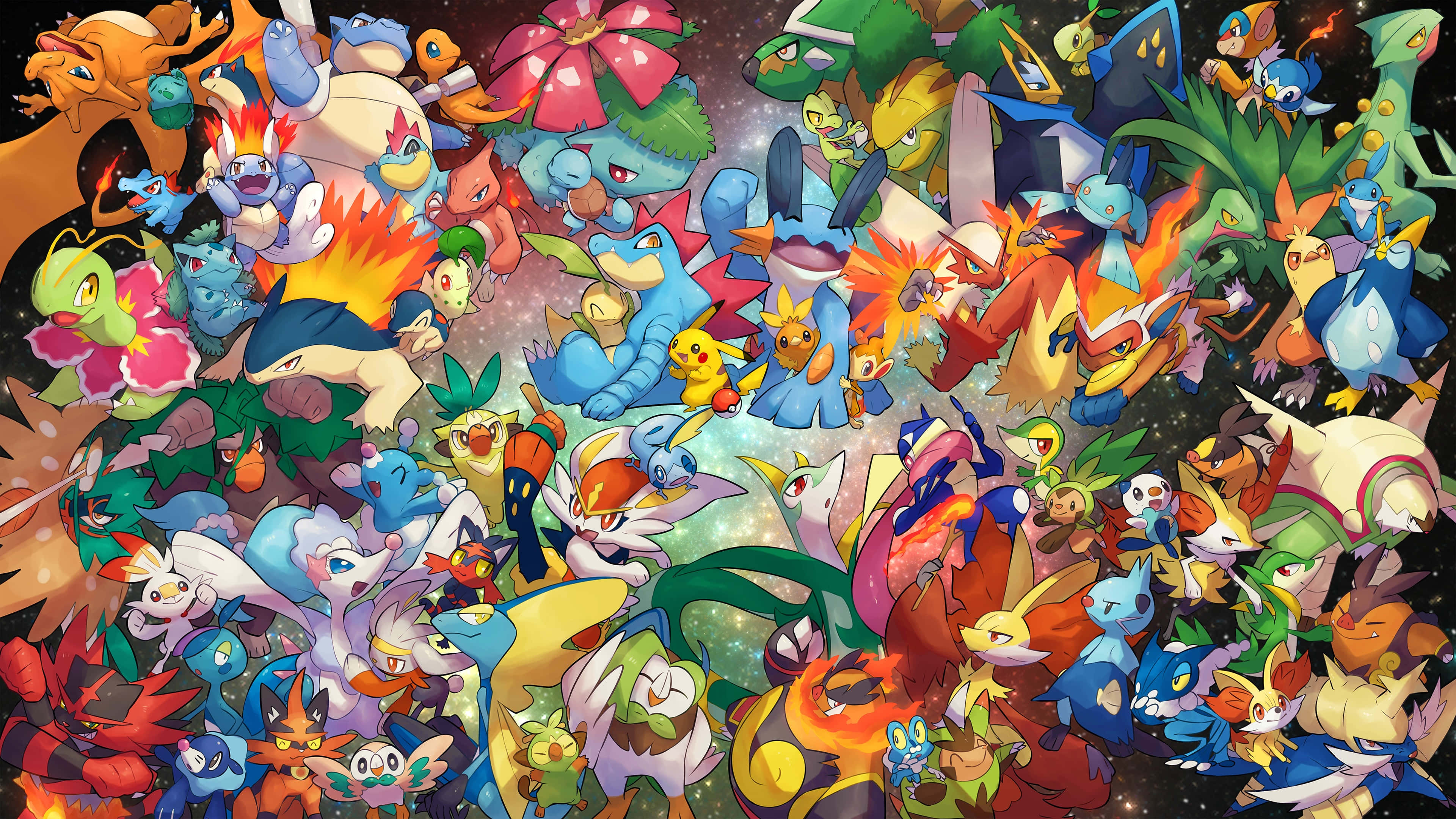 Pokemon, cosmic collage, colorful Pokémon characters, 4K Desktop Wallpaper