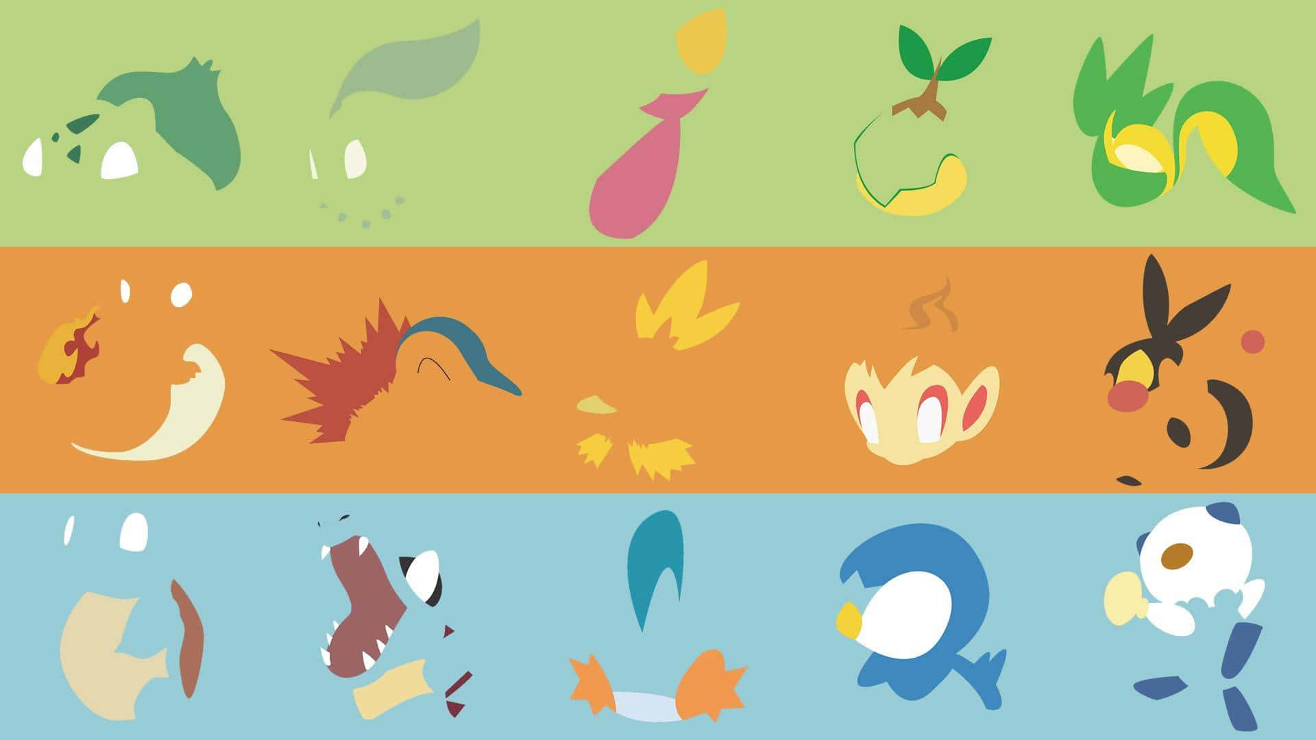 Pokemon, Pokémon silhouettes, green orange and blue, Full HD Desktop Wallpaper